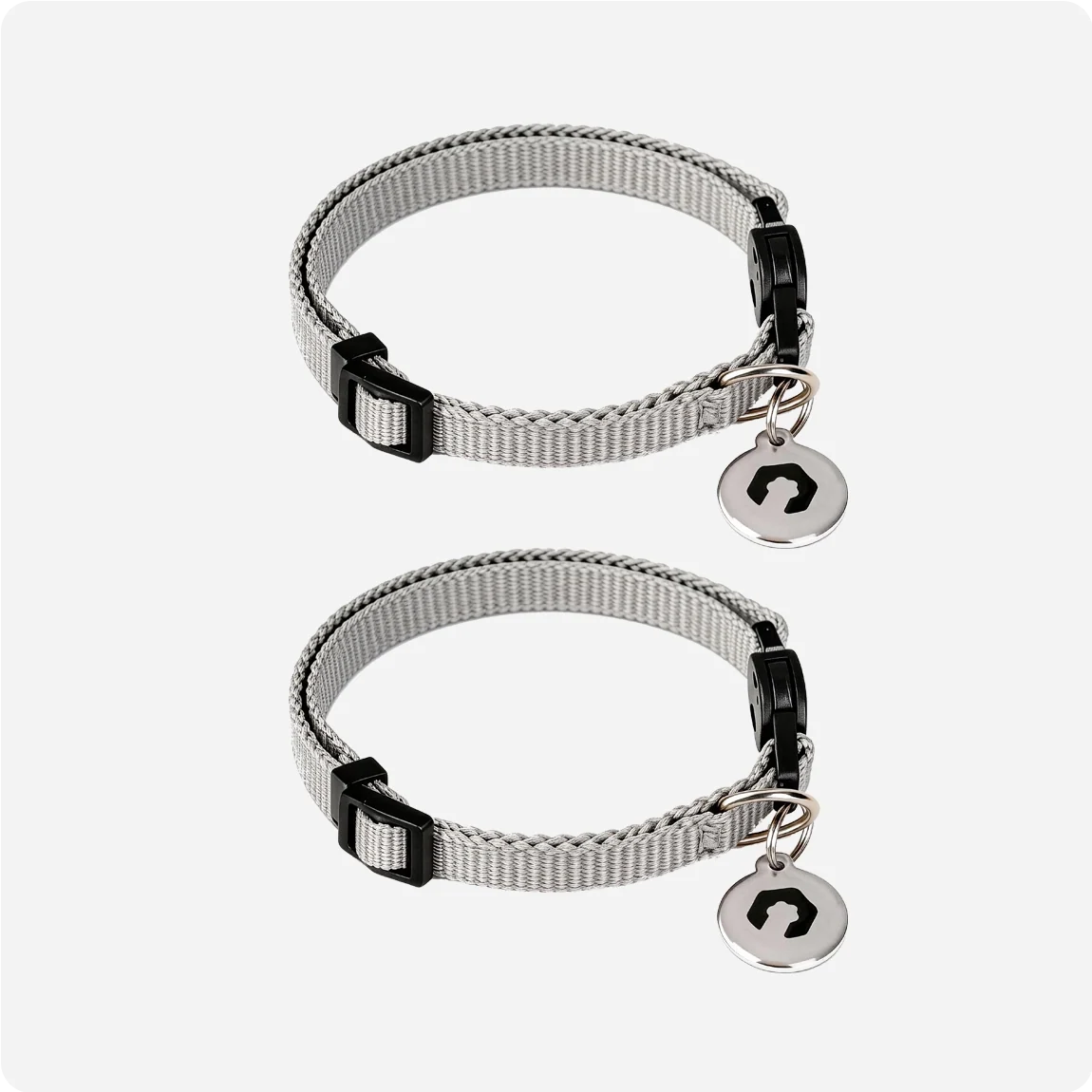 Two ePawDen RFID collar tags attached to gray collars in the brand's product image.